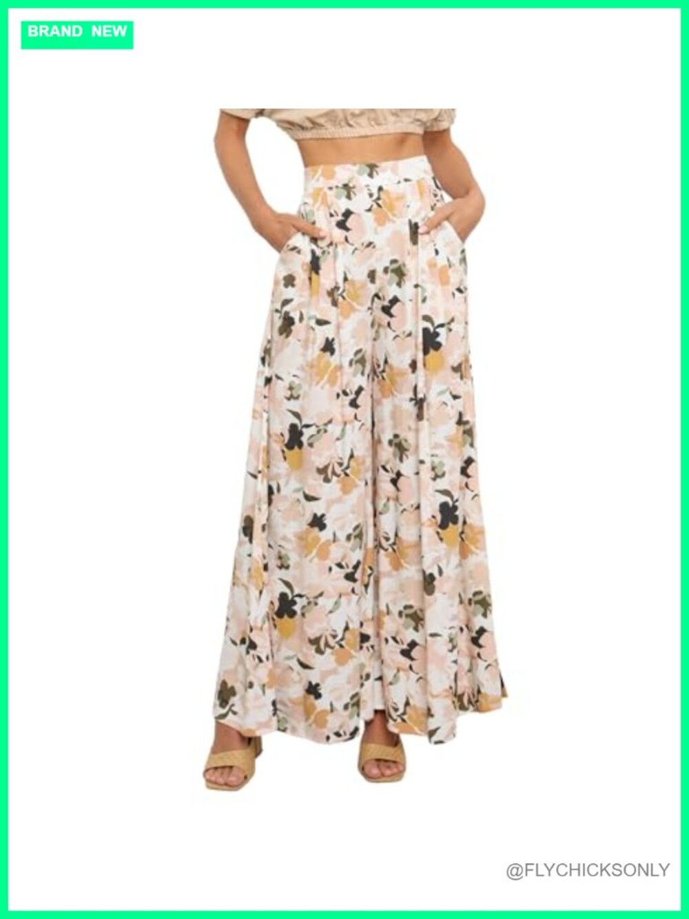 High Waisted Wide Leg Palazzo Pants Floral Print Pleated